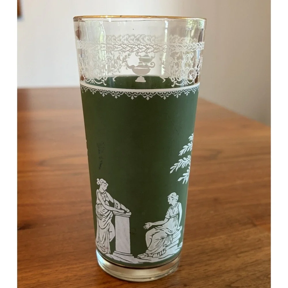 Wedgewood Jasperware Jeanette Glass Hellenic Green Greek Highball Glass 6.5
